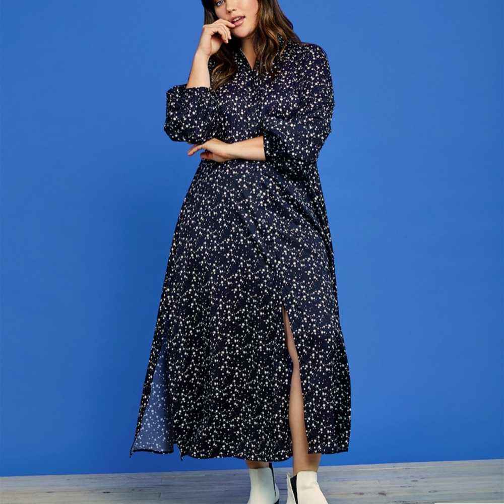 Refinery29 X Eloquii maxi shirt dress w side slits